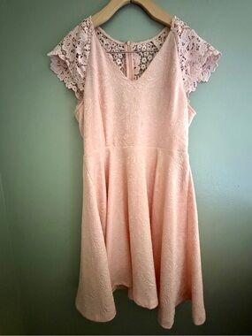 Blush Pink Lace-Shoulder Fit & Flare Dress